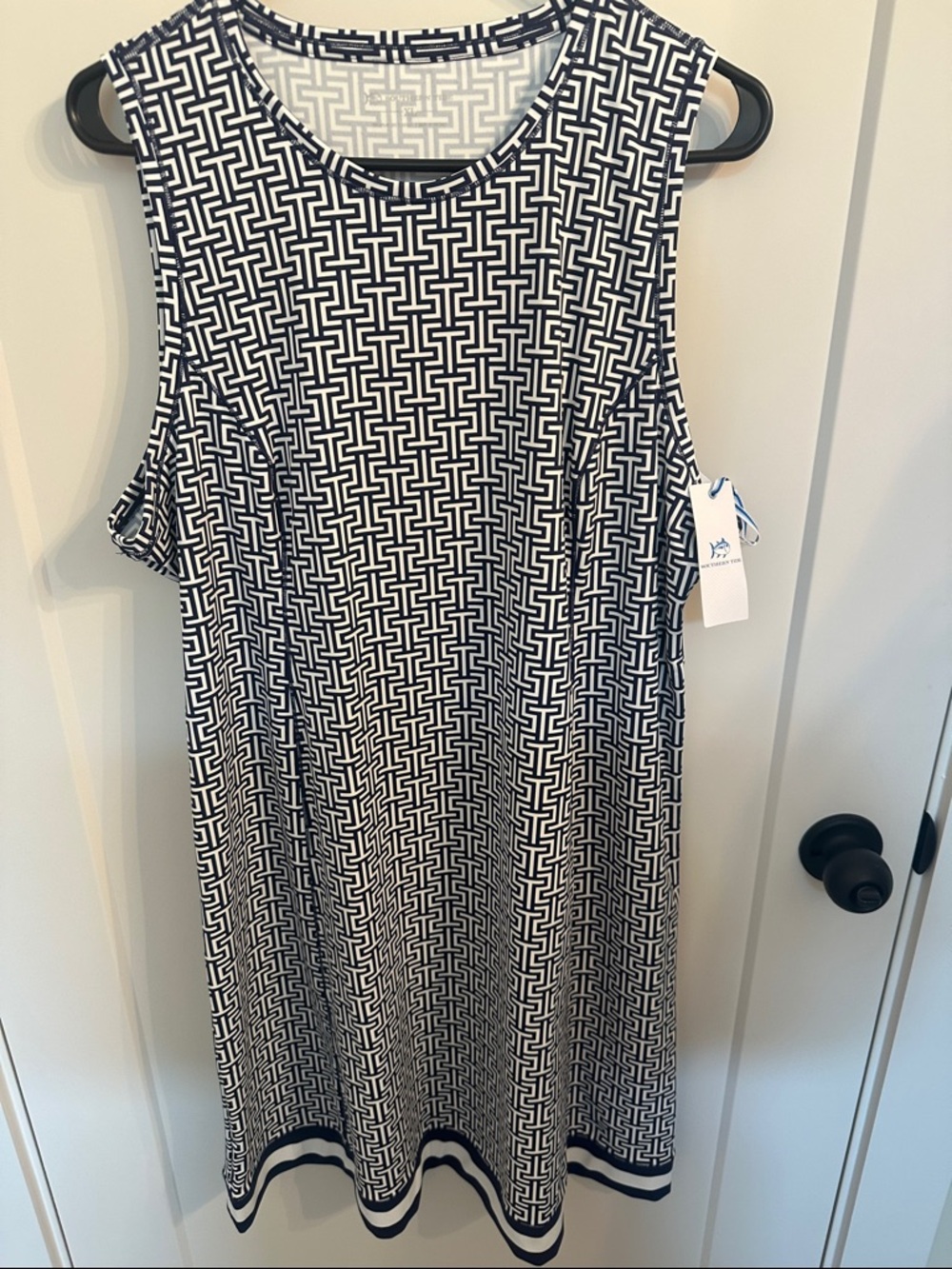 Southern Tide Black and White Geometric Sleeveless Mini Dress